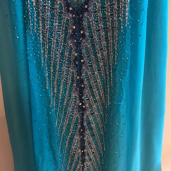 Vegas Dress Ombre Turquoise w/sheer beaded shawl - Picture 4 of 7